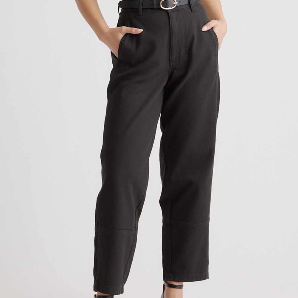 Sz 8 Quince black casual Organic Stretch Cotton Twill Barrel Pants high waist